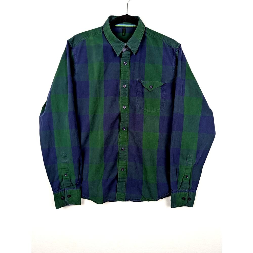 Benetton Green Plaid Shirt Size‎ Men's Large